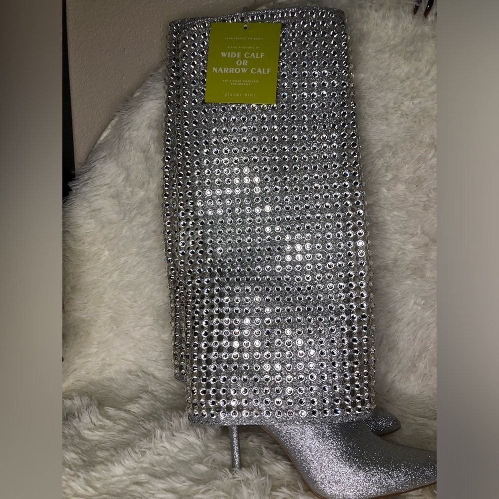 Gianni Bini Silver Crystal Heeled Boots NWT SIZE 8 - Picture 7 of 16